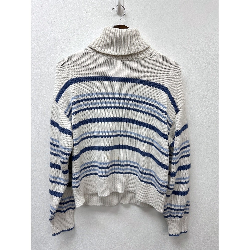 Madewell Ribbed Cotton Knit Turtleneck Peppy Blue Stripe Sweater L